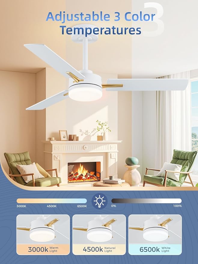 42 Inch Ceiling Fans with Lights, App&Remote Control, Low Profile Modern Ceiling Fan, 6 Speed, Reversible, 3000k-6500k