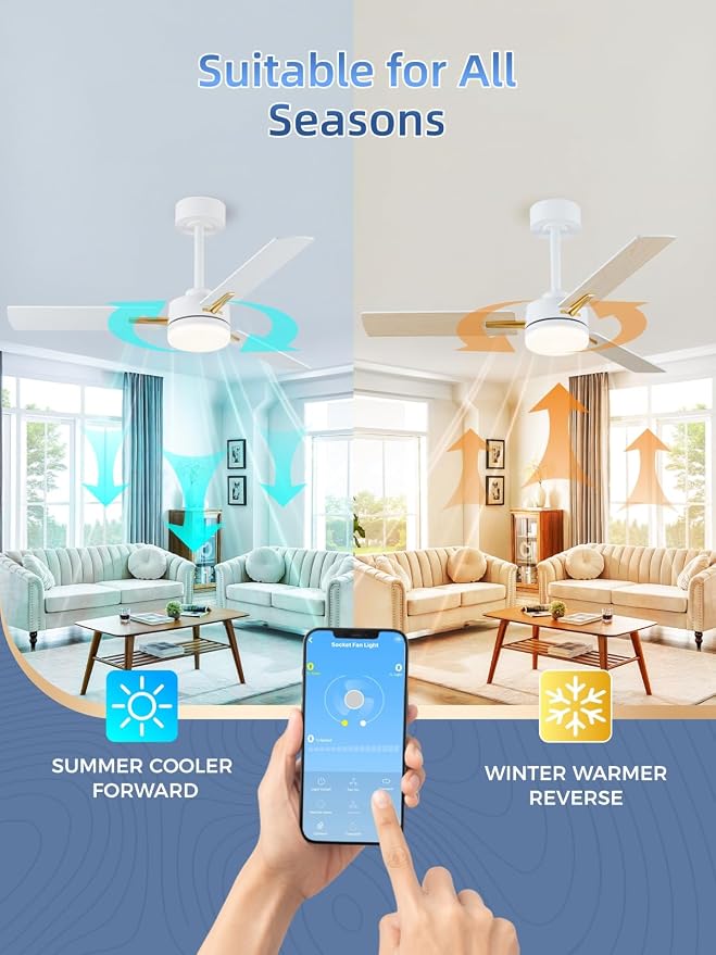 42 Inch Ceiling Fans with Lights, App&Remote Control, Low Profile Modern Ceiling Fan, 6 Speed, Reversible, 3000k-6500k
