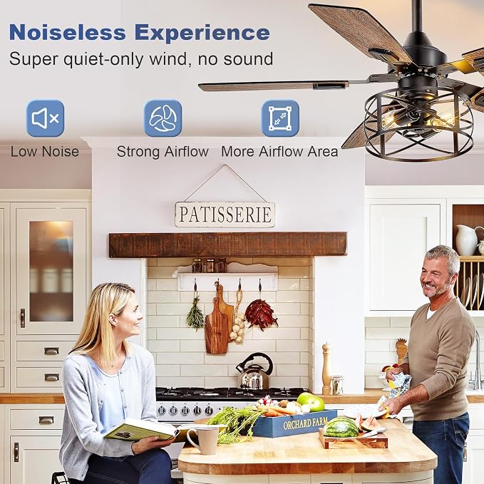 42-Inch Ceiling Fans with Lights: Caged Ceiling Fans Dual Finish 5 Blades - Rustic Ceiling Fan with Remote Control for