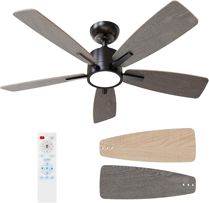 42 Inch Ceiling Fans with Lights Led Remote Control Low Profile Flush Mount for Bedroom Home Outdoor Patio Living Room,3