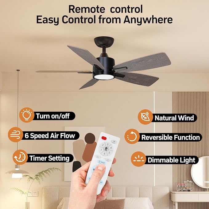 42 Inch Ceiling Fans with Lights Led Remote Control Low Profile Flush Mount for Bedroom Home Outdoor Patio Living Room,3