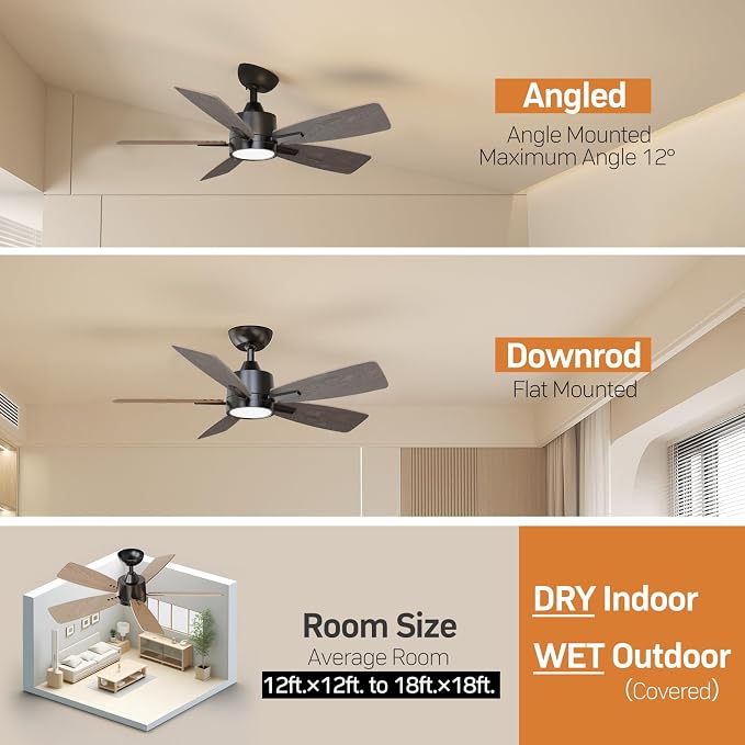 42 Inch Ceiling Fans with Lights Led Remote Control Low Profile Flush Mount for Bedroom Home Outdoor Patio Living Room,3