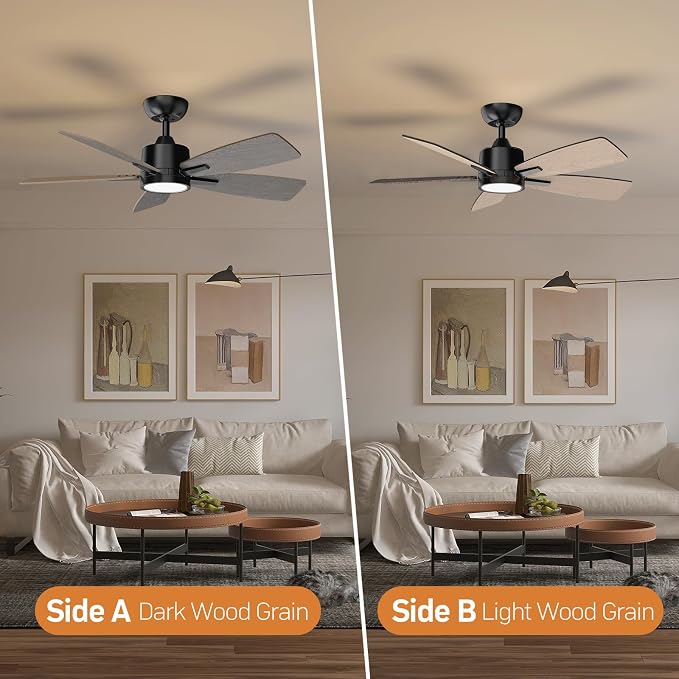 42 Inch Ceiling Fans with Lights Led Remote Control Low Profile Flush Mount for Bedroom Home Outdoor Patio Living Room,3