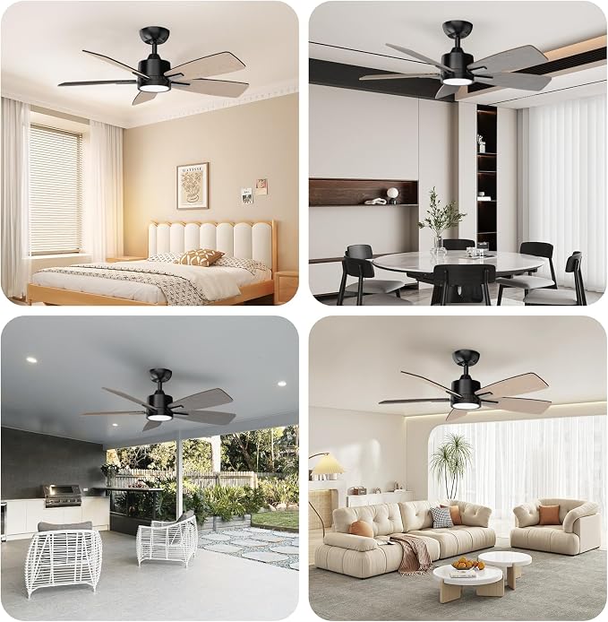 42 Inch Ceiling Fans with Lights Led Remote Control Low Profile Flush Mount for Bedroom Home Outdoor Patio Living Room,3