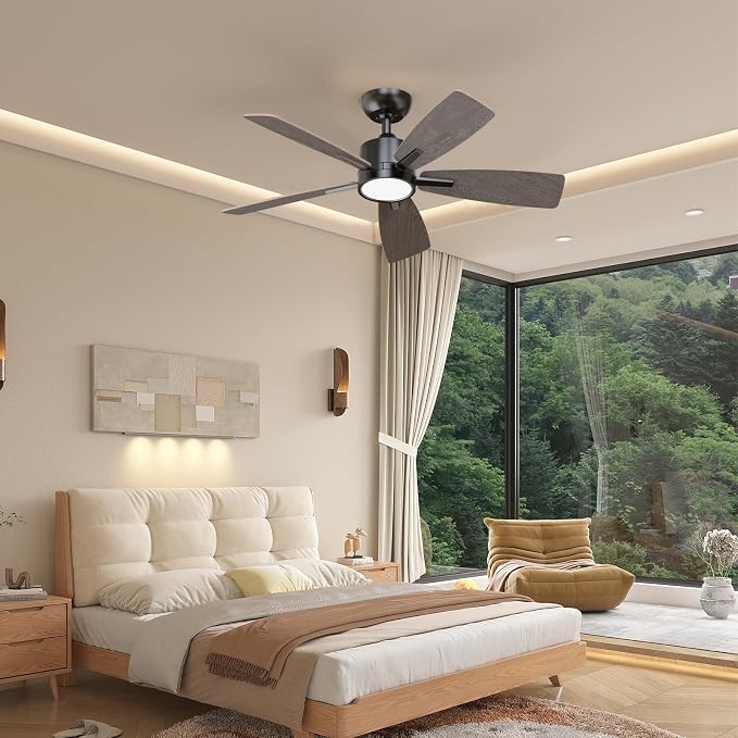 42 Inch Ceiling Fans with Lights Led Remote Control Low Profile Flush Mount for Bedroom Home Outdoor Patio Living Room,3