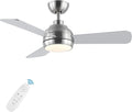 42 Inch Ceiling Fans with Lights, Modern Brushed Nickel Ceiling Fan with Light and Remote, DC Reversible, 3 blades 6 Speeds