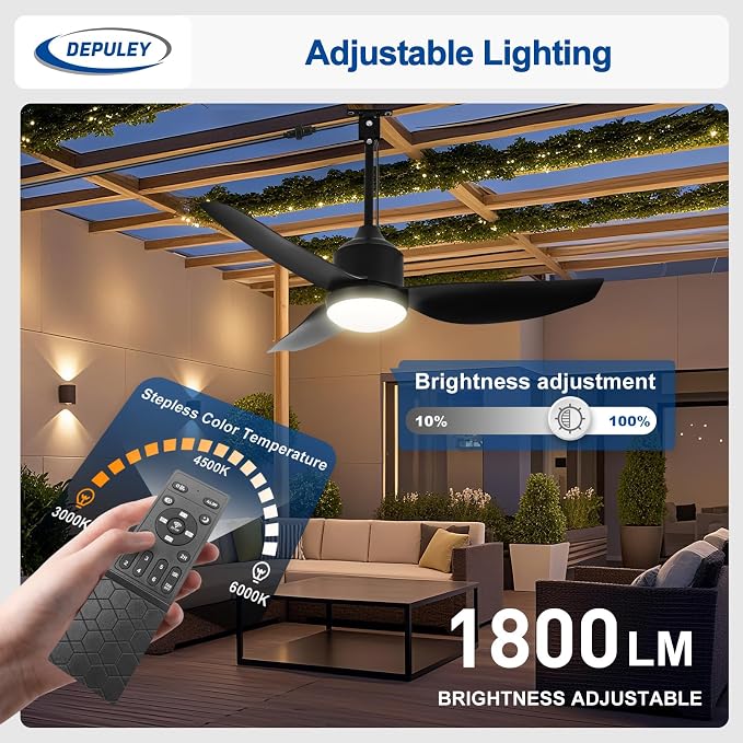 42-Inch Ceiling Fans with Lights: Outdoor Black Waterproof Ceiling Fan for Patios - Plug in Gazebo Fans with Remote Control