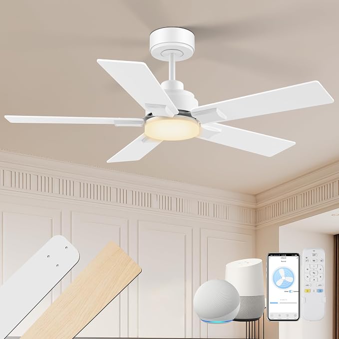 42 Inch Ceiling Fans with Lights, with Light and Remote Control,Alexa,APP,White Indoor Outdoor Ceiling Fans