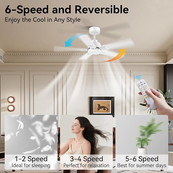 42 Inch Ceiling Fans with Lights, with Light and Remote Control,Alexa,APP,White Indoor Outdoor Ceiling Fans