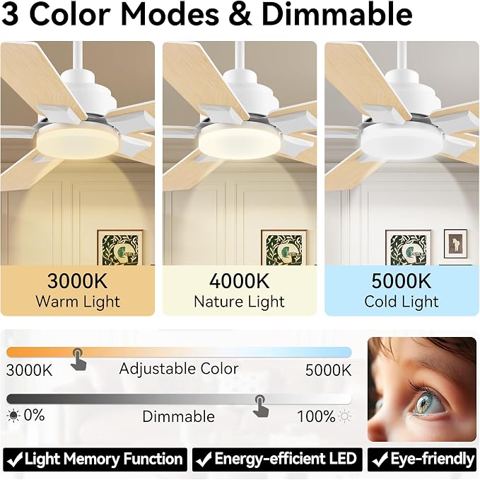 42 Inch Ceiling Fans with Lights, with Light and Remote Control,Alexa,APP,White Indoor Outdoor Ceiling Fans