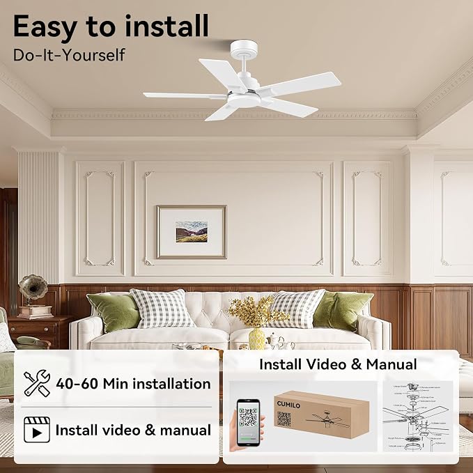 42 Inch Ceiling Fans with Lights, with Light and Remote Control,Alexa,APP,White Indoor Outdoor Ceiling Fans