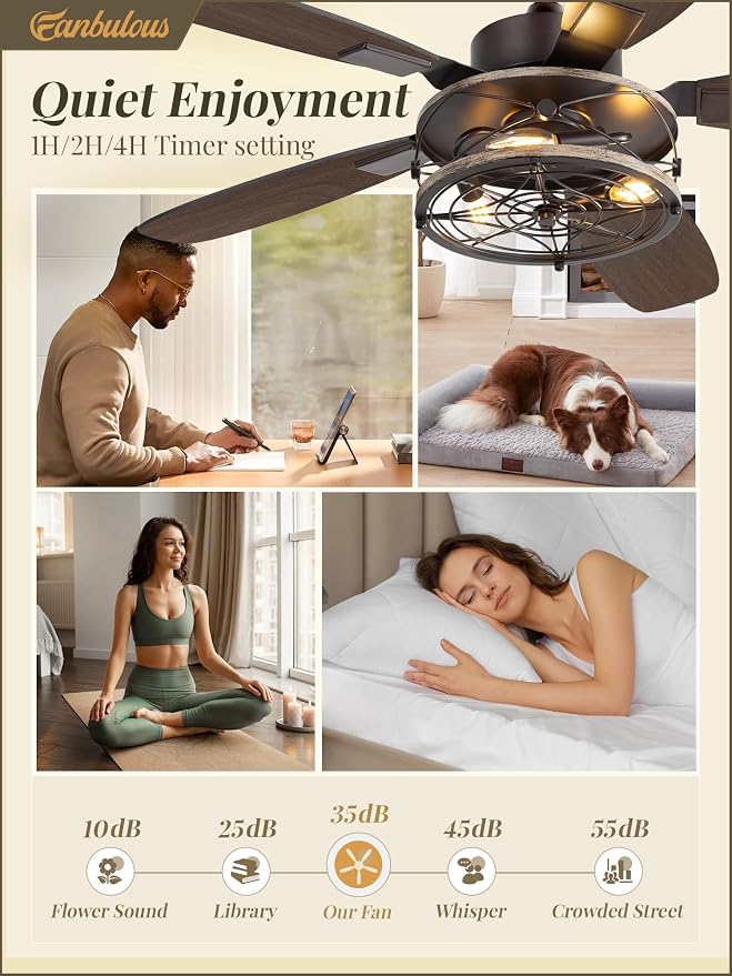 42 Inch Farmhouse Ceiling Fan with Light and Remote, Oil Bronze Industrial Flush Mount Ceiling Fans with 6 Speed Reversible