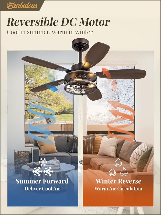 42 Inch Farmhouse Ceiling Fan with Light and Remote, Oil Bronze Industrial Flush Mount Ceiling Fans with 6 Speed Reversible