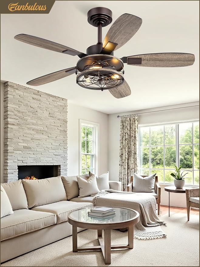 42 Inch Farmhouse Ceiling Fan with Light and Remote, Oil Bronze Industrial Flush Mount Ceiling Fans with 6 Speed Reversible