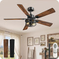 42 Inch Farmhouse Ceiling Fan with Lights and Remote, Timer, Dual Finish 5 Blades (Walnut and Black), 6 Speeds, Reversible DC