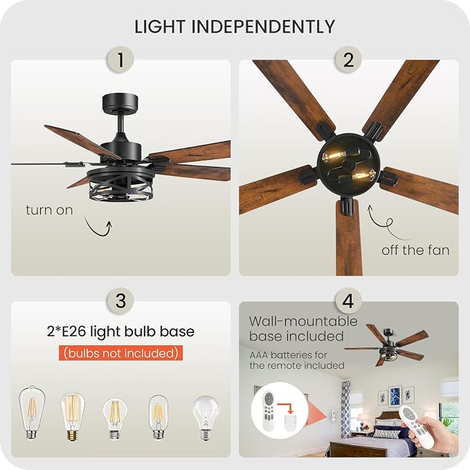 42 Inch Farmhouse Ceiling Fan with Lights and Remote, Timer, Dual Finish 5 Blades (Walnut and Black), 6 Speeds, Reversible DC