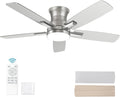 42 Inch Flush Mount Brushed Nickel Ceiling Fan with Light and Remote Control.Noiseless,Dimmable,3CCT,6 Speeds Reversible, Low