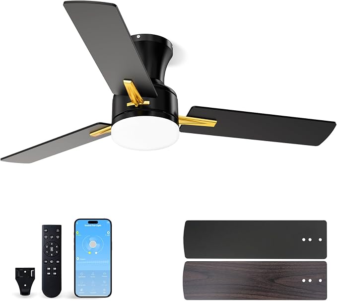 42 Inch Flush Mount Ceiling Fan with Light, App&Remote Control, Low Profile Modern Ceiling Fan, 6 Speed, Reversible