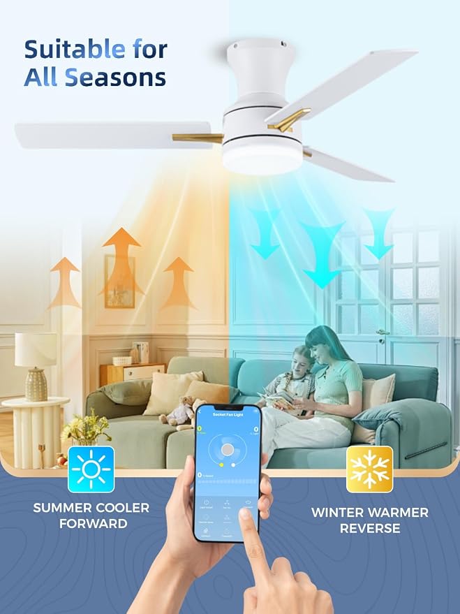 42 Inch Flush Mount Ceiling Fan with Light, App&Remote Control, Low Profile Modern Ceiling Fan, 6 Speed, Reversible