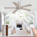 42 Inch Flush Mount Ceiling Fans no Light, Brushed Nickel Modern Ceiling Fans, 6-Speeds, Quiet Reversible DC Motor