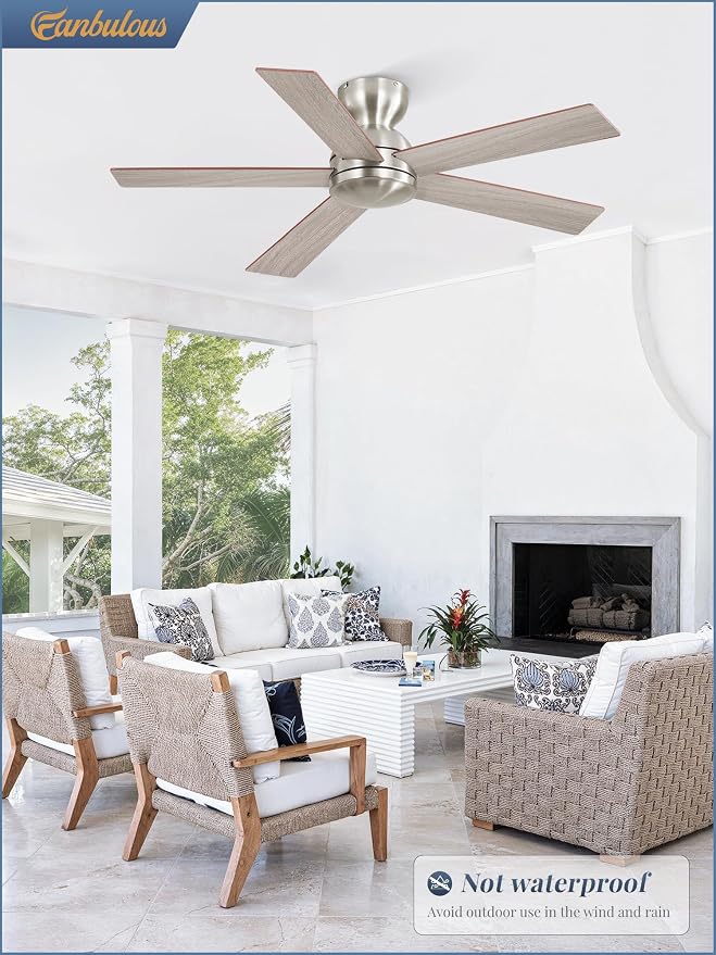 42 Inch Flush Mount Ceiling Fans no Light, Brushed Nickel Modern Ceiling Fans, 6-Speeds, Quiet Reversible DC Motor