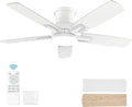 42 Inch Flush Mount White Ceiling Fan with Light and Remote Control.Noiseless,Dimmable,3CCT,6 Speeds Reversible, Low Profile