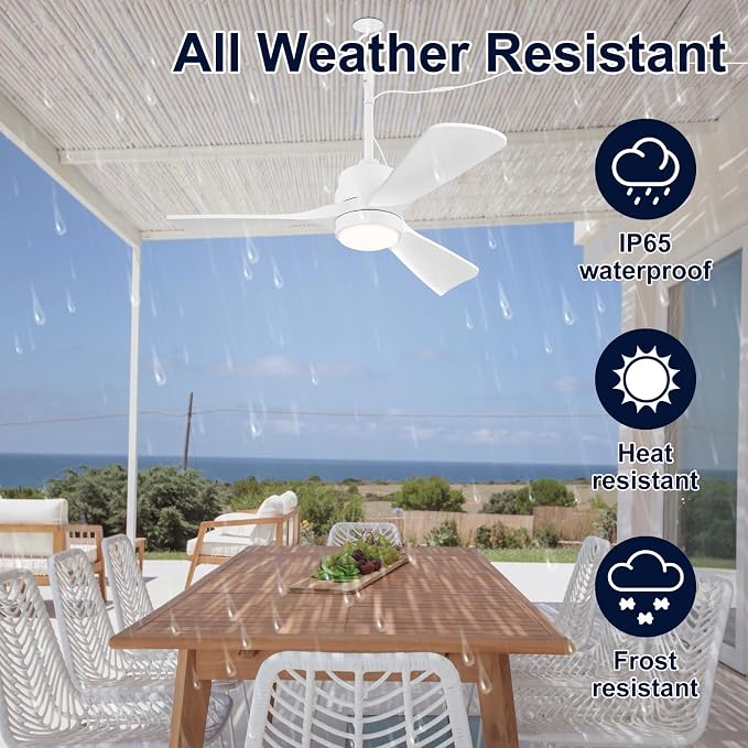42 inch Gazebo Ceiling Fans Outdoor Hanging Waterproof, Wet Rated Oudoor Ceiling Fans for Patios with Light, 6 Speed Remote