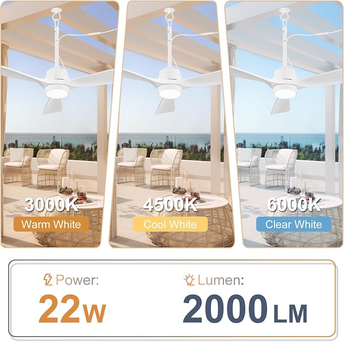 42 inch Gazebo Ceiling Fans Outdoor Hanging Waterproof, Wet Rated Oudoor Ceiling Fans for Patios with Light, 6 Speed Remote