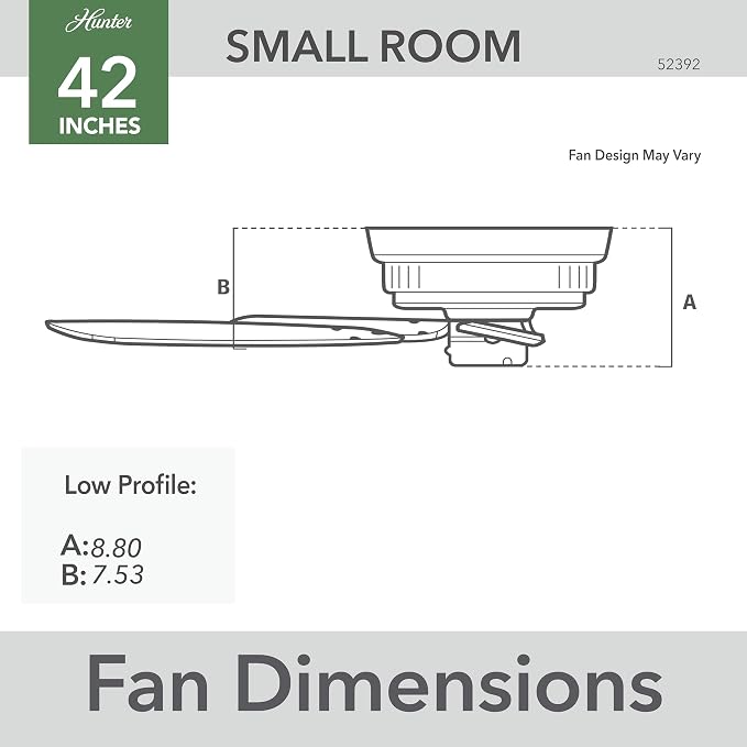42 inch Indoor Ceiling Fan No Light - Black Ceiling Fan without Light, Low Profile Mount, 5 Blades, For Bedroom, Living Room