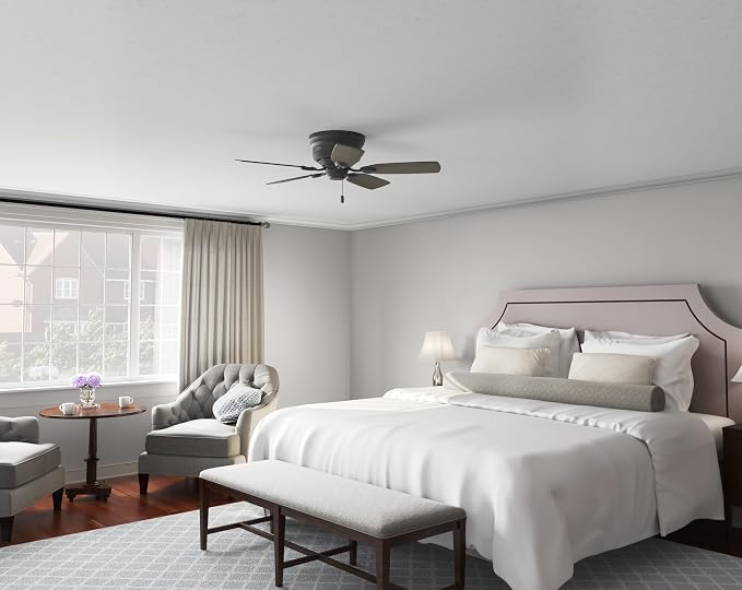 42 inch Indoor Ceiling Fan No Light - Black Ceiling Fan without Light, Low Profile Mount, 5 Blades, For Bedroom, Living Room
