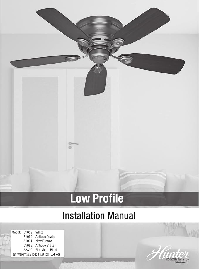 42 inch Indoor Ceiling Fan No Light - Black Ceiling Fan without Light, Low Profile Mount, 5 Blades, For Bedroom, Living Room