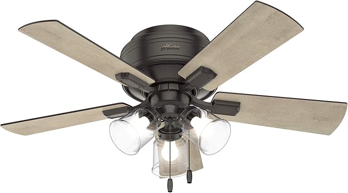 42 inch Indoor Ceiling Fan with LED Lights and Pull Chain - Low Profile Mount Ceiling Fan, 5 Blades, For Bedroom, Living