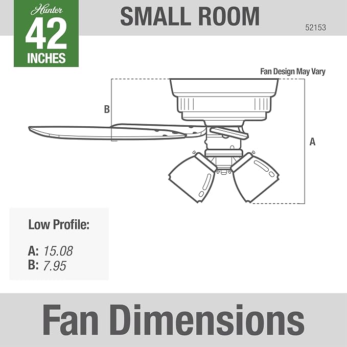 42 inch Indoor Ceiling Fan with LED Lights and Pull Chain - Low Profile Mount Ceiling Fan, 5 Blades, For Bedroom, Living