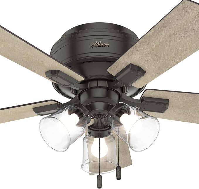 42 inch Indoor Ceiling Fan with LED Lights and Pull Chain - Low Profile Mount Ceiling Fan, 5 Blades, For Bedroom, Living