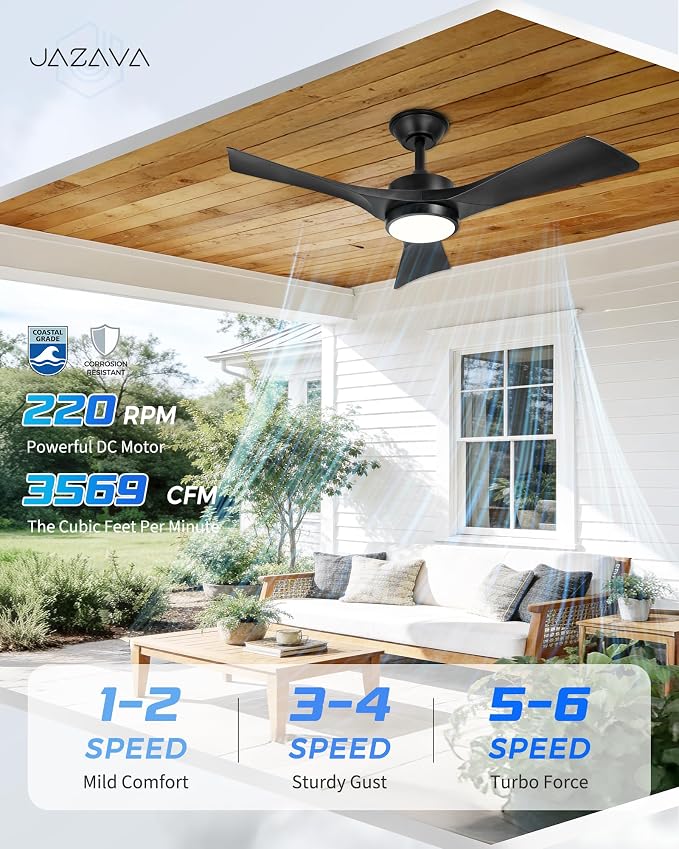 42 Inch Indoor Outdoor Ceiling Fan with Light and Remote, 3CCT Dimmable LED, Modern Black Ceiling Fan, Reversible Motor