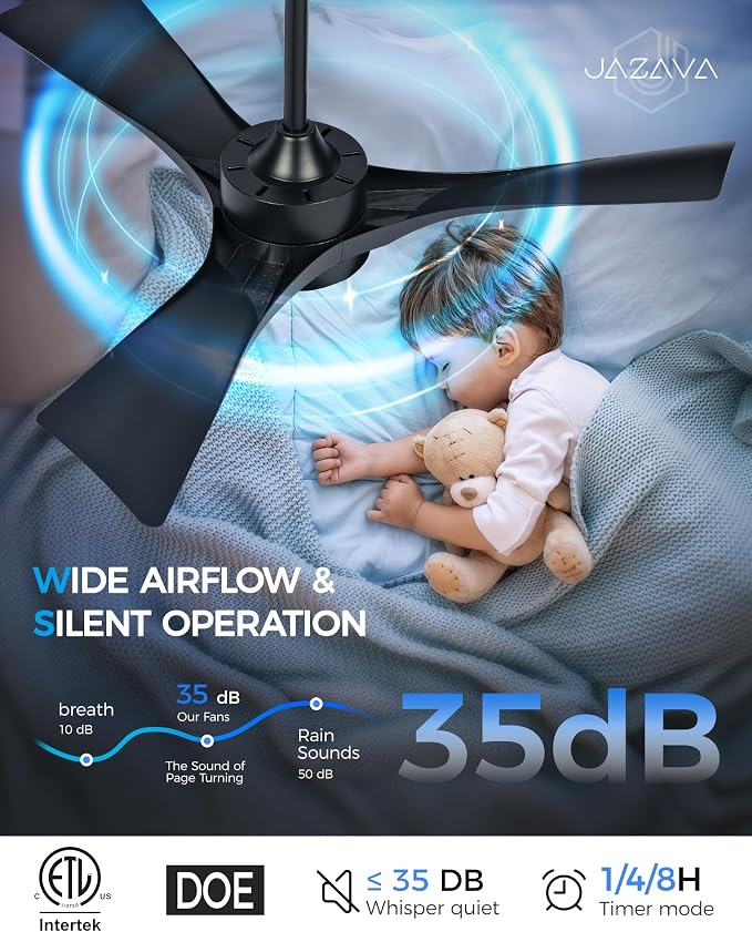 42 Inch Indoor Outdoor Ceiling Fan with Light and Remote, 3CCT Dimmable LED, Modern Black Ceiling Fan, Reversible Motor