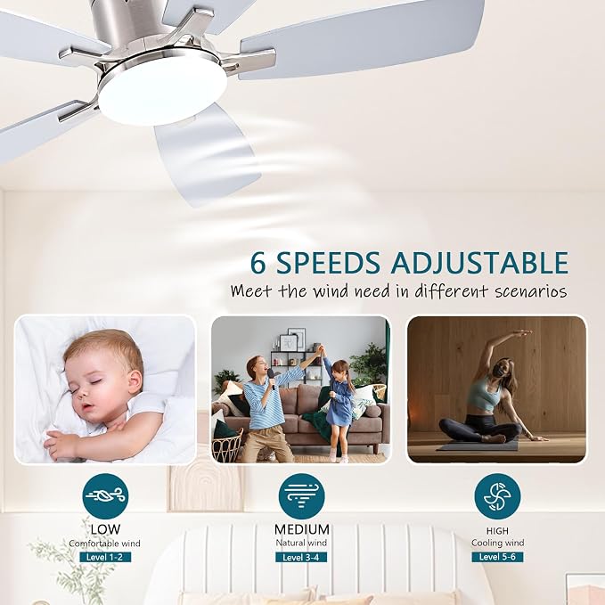 42 Inch Low Profile Ceiling Fans with Lights and Remote, Flush Mount Modern Ceiling Fan, 3CCT Dimmable DC Ceiling Fan for