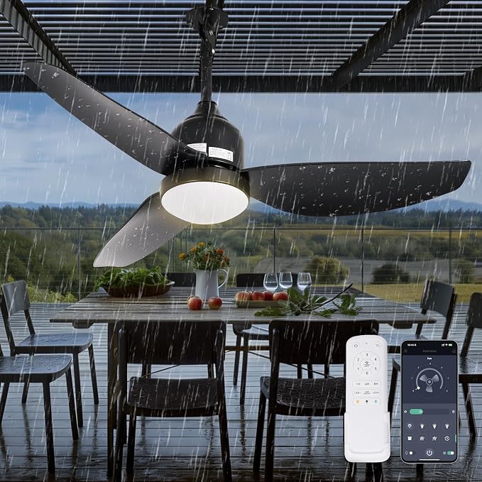42 Inch Outdoor Ceiling Fan with Light,Waterproof Plug in Ceiling Fan,Outdoor Gazebo Fan,App&Remote Control,3 Colors LED