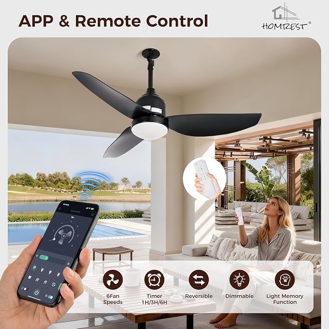 42 Inch Outdoor Ceiling Fan with Light,Waterproof Plug in Ceiling Fan,Outdoor Gazebo Fan,App&Remote Control,3 Colors LED