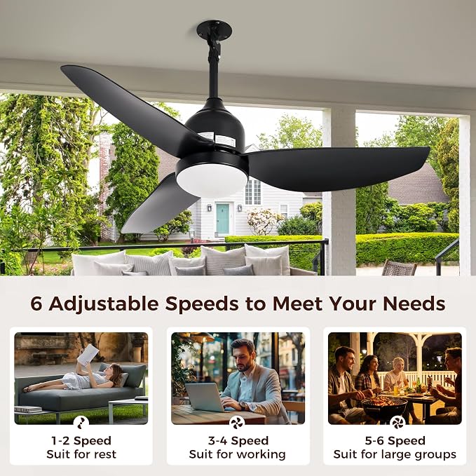 42 Inch Outdoor Ceiling Fan with Light,Waterproof Plug in Ceiling Fan,Outdoor Gazebo Fan,App&Remote Control,3 Colors LED