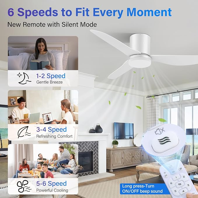 42 Inch Smart Ceiling Fans with Lights and Remote, Low Profile Ceiling Fan Voice Control via WIFI Alexa App, alternate view 4