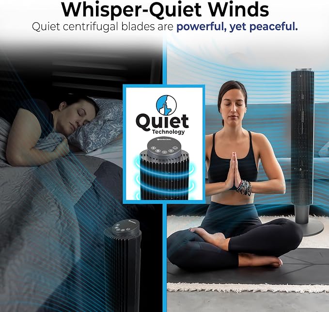 42-Inch Smart Wi-Fi Oscillating Tower Fan – 5 Speeds, 3 Modes, Adjustable 36–42" Height, Bladeless Quiet Standing Fan with