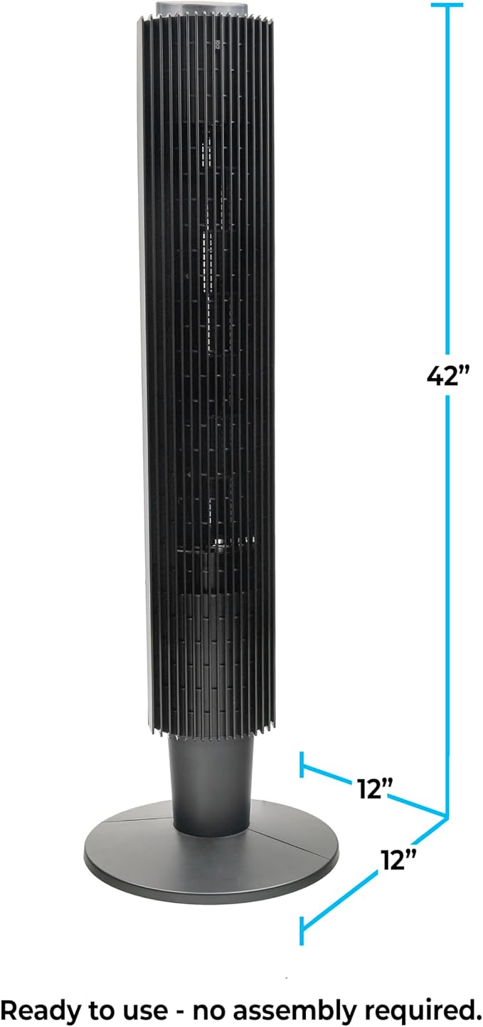 42-Inch Smart Wi-Fi Oscillating Tower Fan – 5 Speeds, 3 Modes, Adjustable 36–42" Height, Bladeless Quiet Standing Fan with