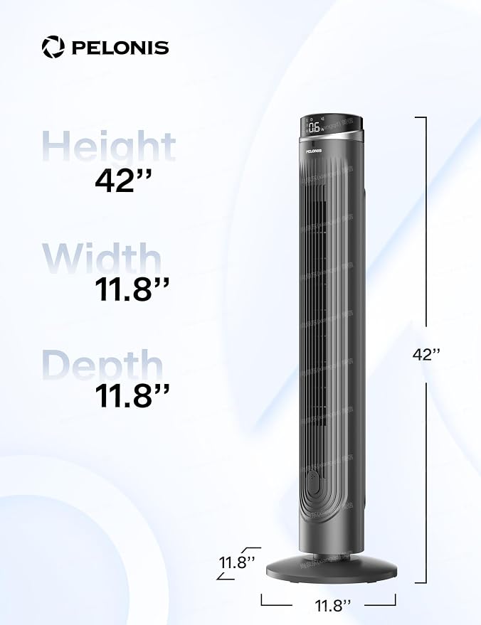 42-Inch Tower Fan for bedroom, Standing Fan with 90° Oscillation, 28ft/s, 5 Speeds & 4 Modes, Eco Mode, 12H Timer, 23dB