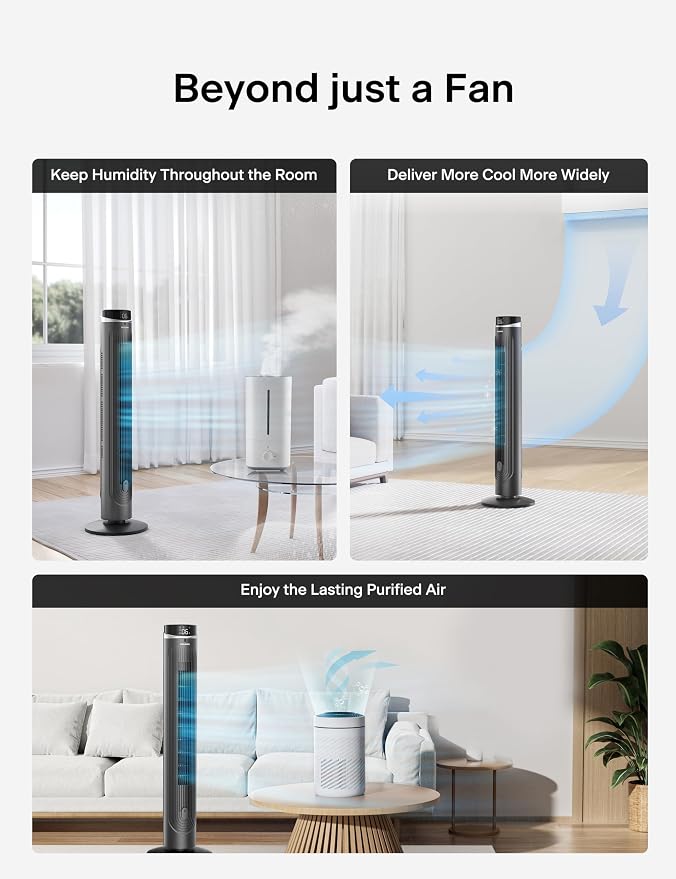 42-Inch Tower Fan for bedroom, Standing Fan with 90° Oscillation, 28ft/s, 5 Speeds & 4 Modes, Eco Mode, 12H Timer, 23dB