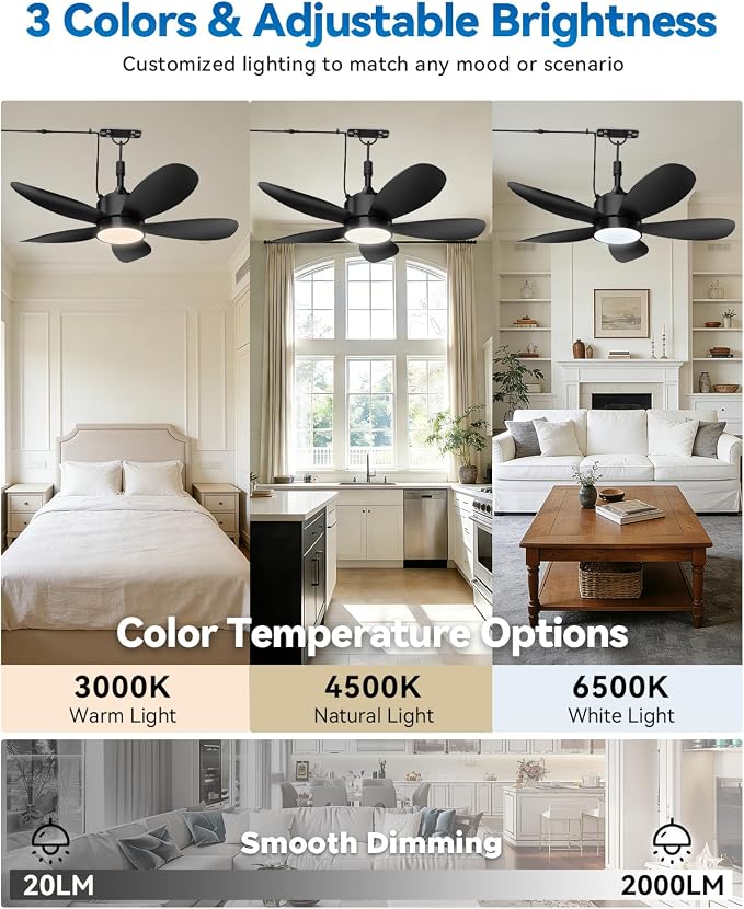 42 Inch Waterproof Outdoor Ceiling Fan with Light and Remote, Hanging Gazebo Fan with 3CCT 6-Speed DC Motor, Black Wet Rated