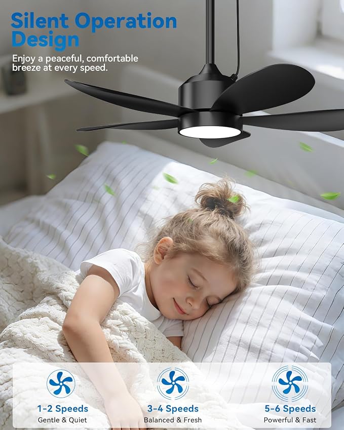 42 Inch Waterproof Outdoor Ceiling Fan with Light and Remote, Hanging Gazebo Fan with 3CCT 6-Speed DC Motor, Black Wet Rated