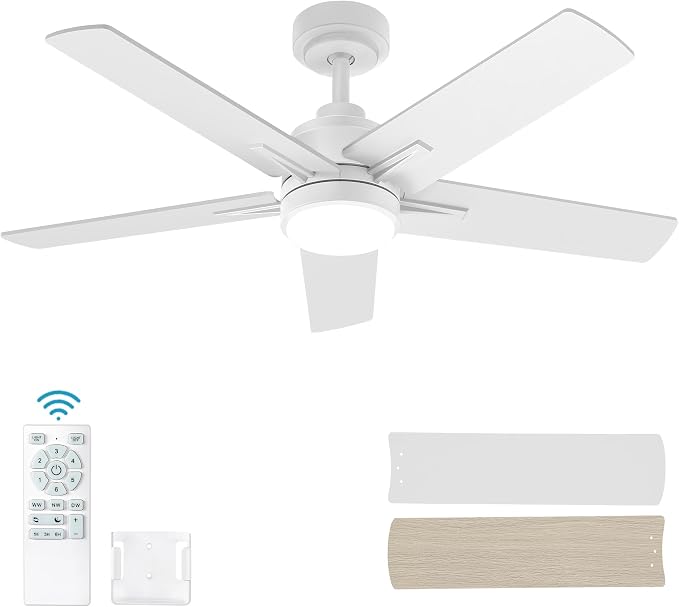 42 Inch White Ceiling Fan with Light and Remote Control,Dimmable 3 Color Temperatures LED Ceiling Fan,6 Speeds Reversible DC