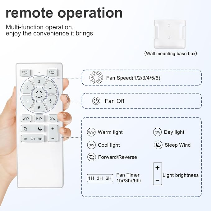 42 Inch White Ceiling Fan with Light and Remote Control,Dimmable 3 Color Temperatures LED Ceiling Fan,6 Speeds Reversible DC