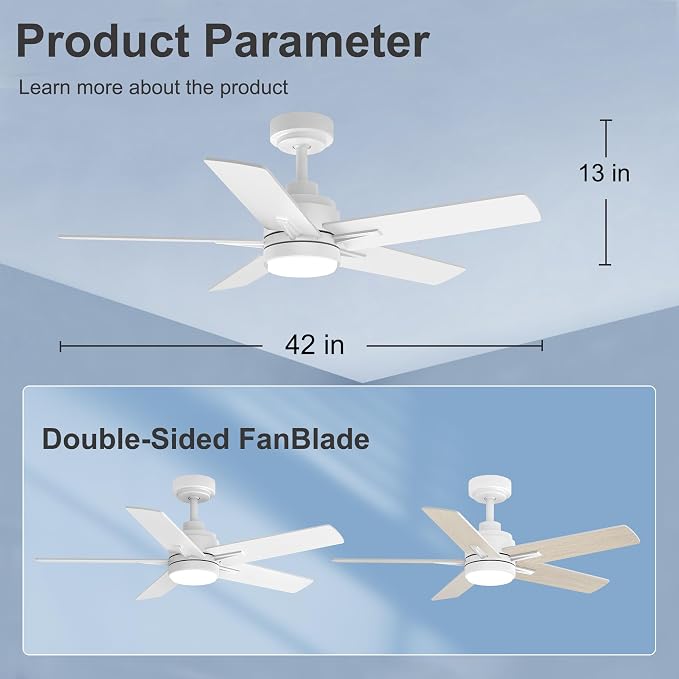 42 Inch White Ceiling Fan with Light and Remote Control,Dimmable 3 Color Temperatures LED Ceiling Fan,6 Speeds Reversible DC